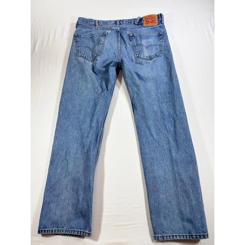 Levis 505 Regular Fit Straight Leg Jeans Mens 38x32 Blue Denim Thrashed Vintage